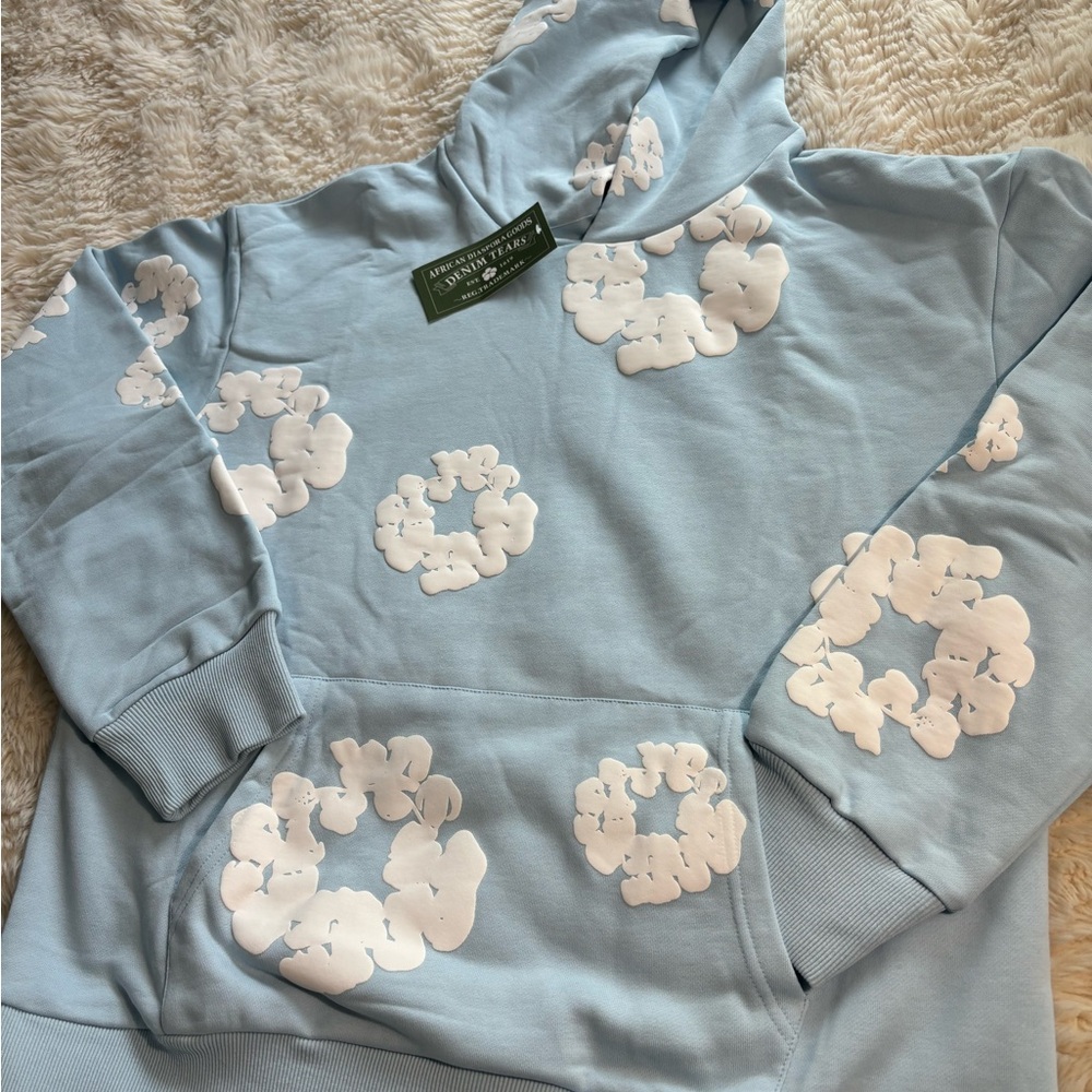 Sky Blue Floral Hoodie Sweater
